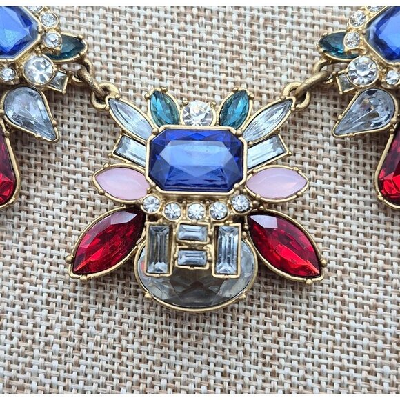 Loft Chunky 3-D Multicolor Statement Necklace Faceted Stones Gold Tone 20.5" - Picture 4 of 7